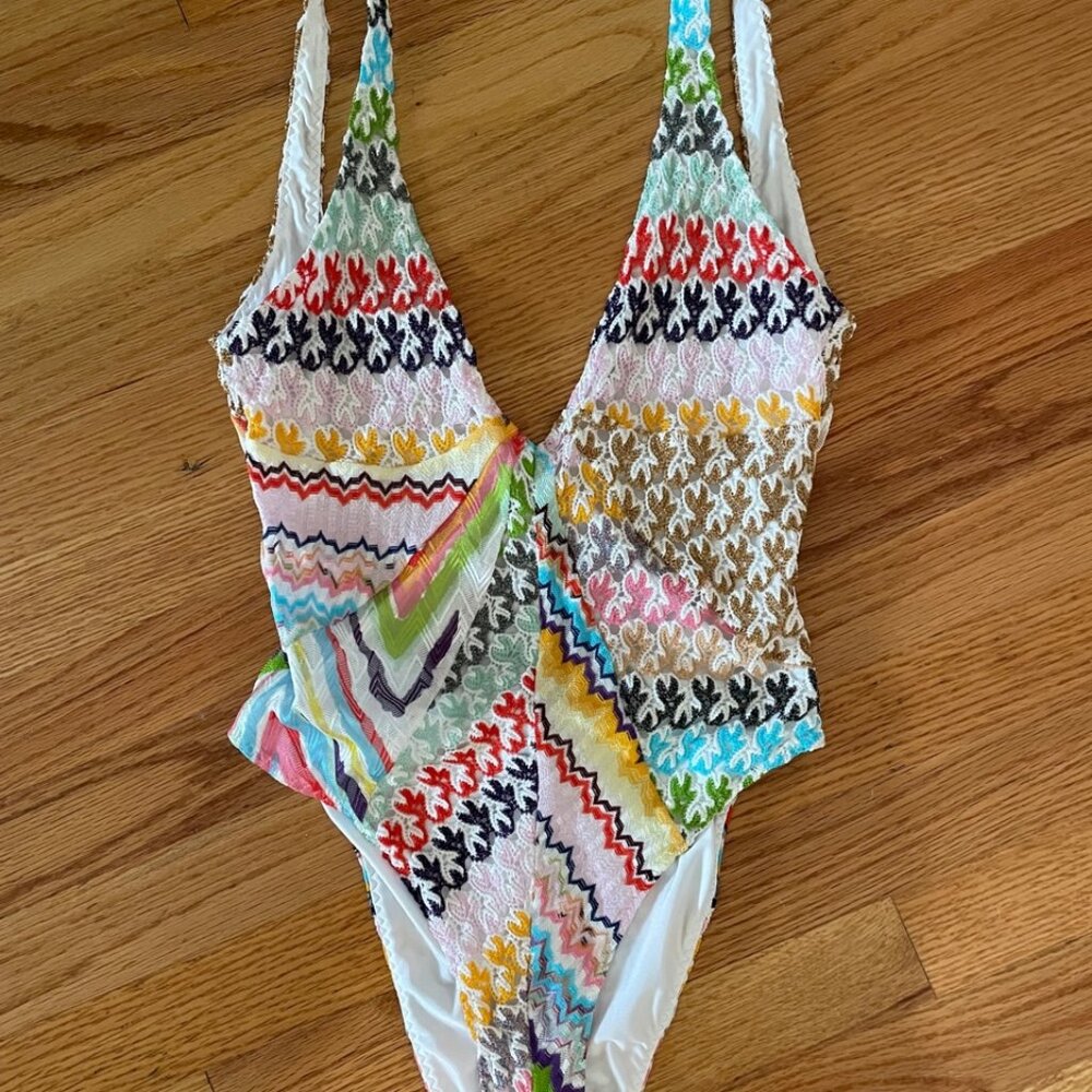 Missoni Patchwork Panel Plunge Neck One Piece Swimsuit size 42 - NWOT